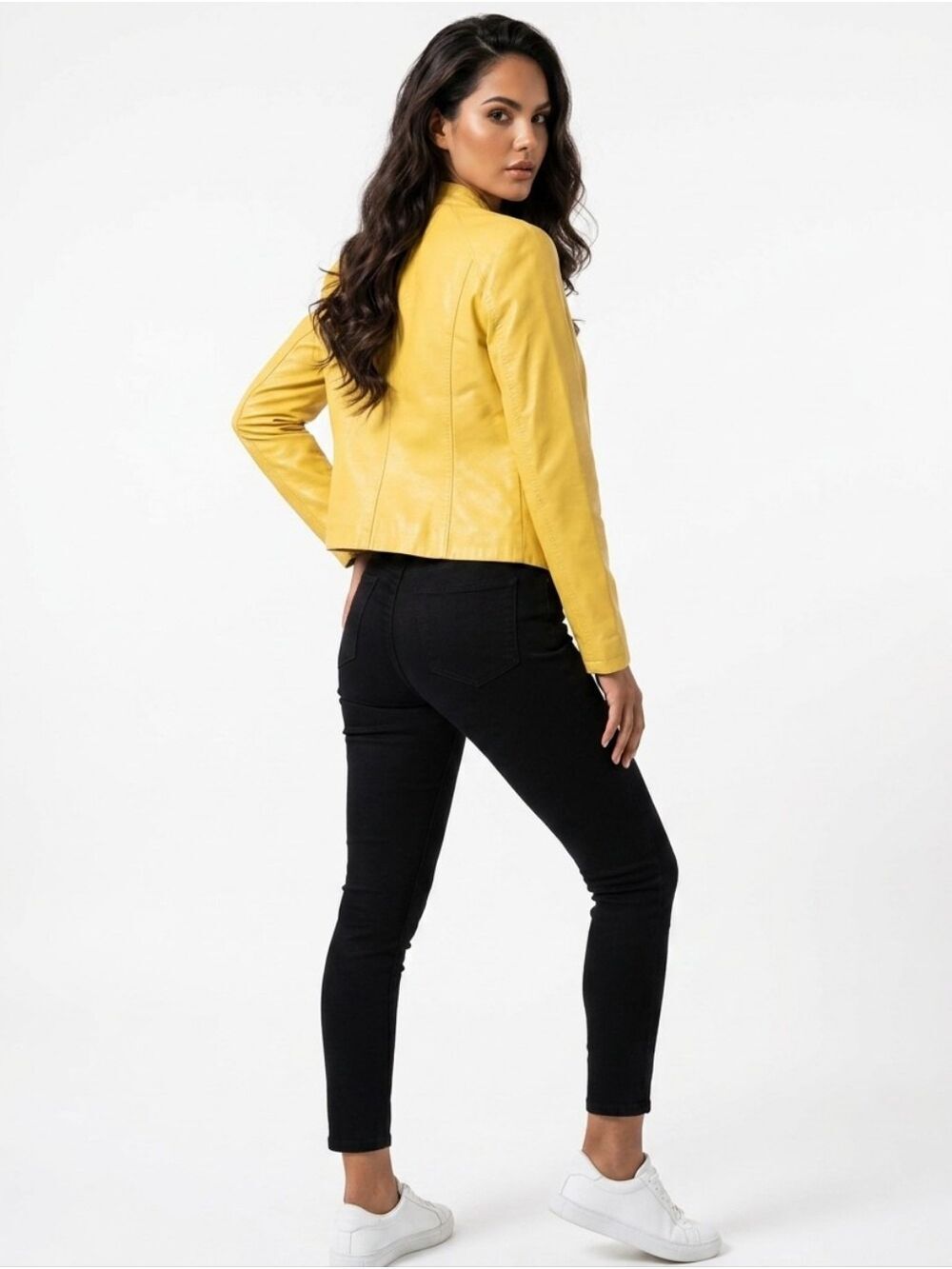 Danier Yellow Leather Zip Front Women's Jacket - Picture 4 of 9